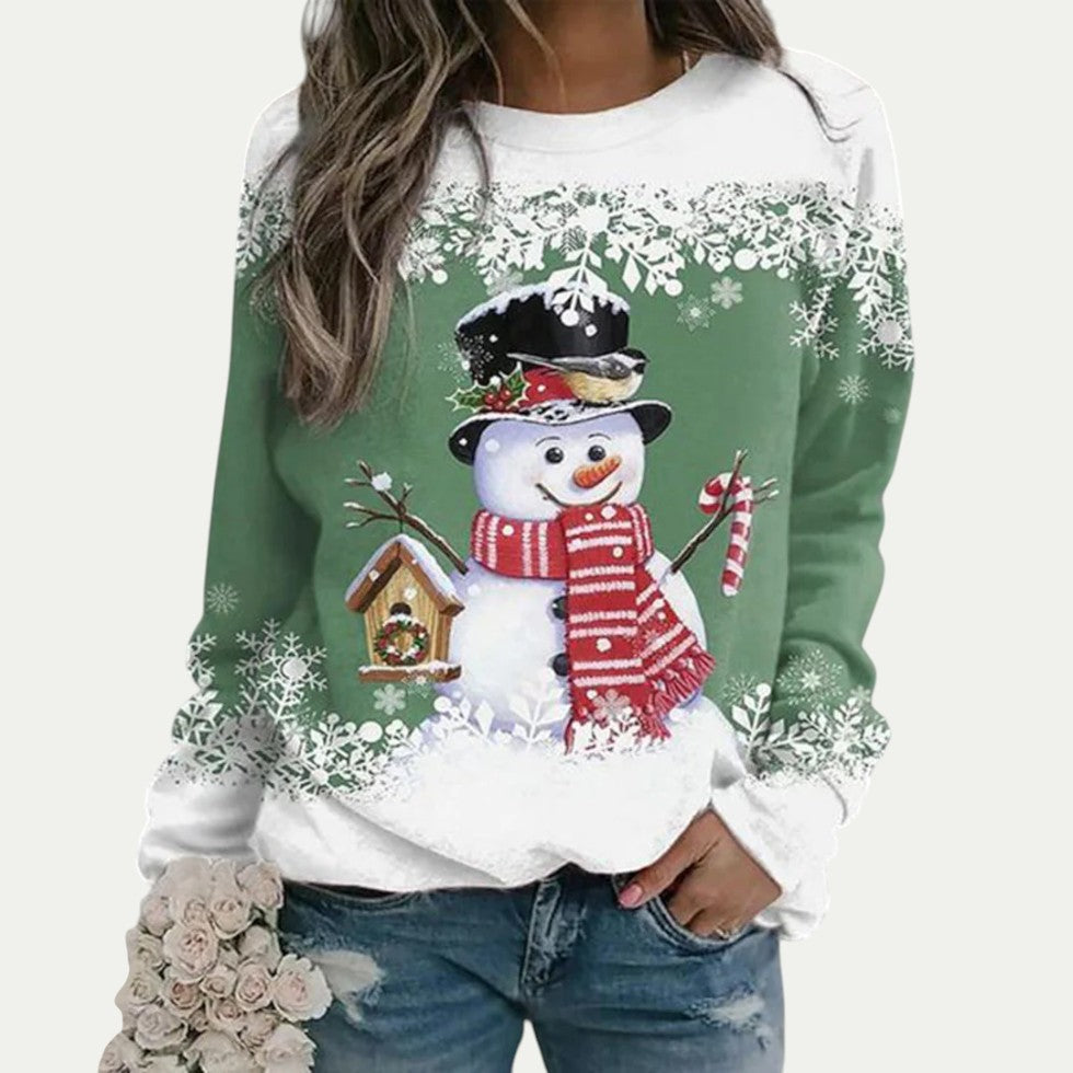 Women Christmas Snowman Print Long Sleeve Casual Jumper 6
