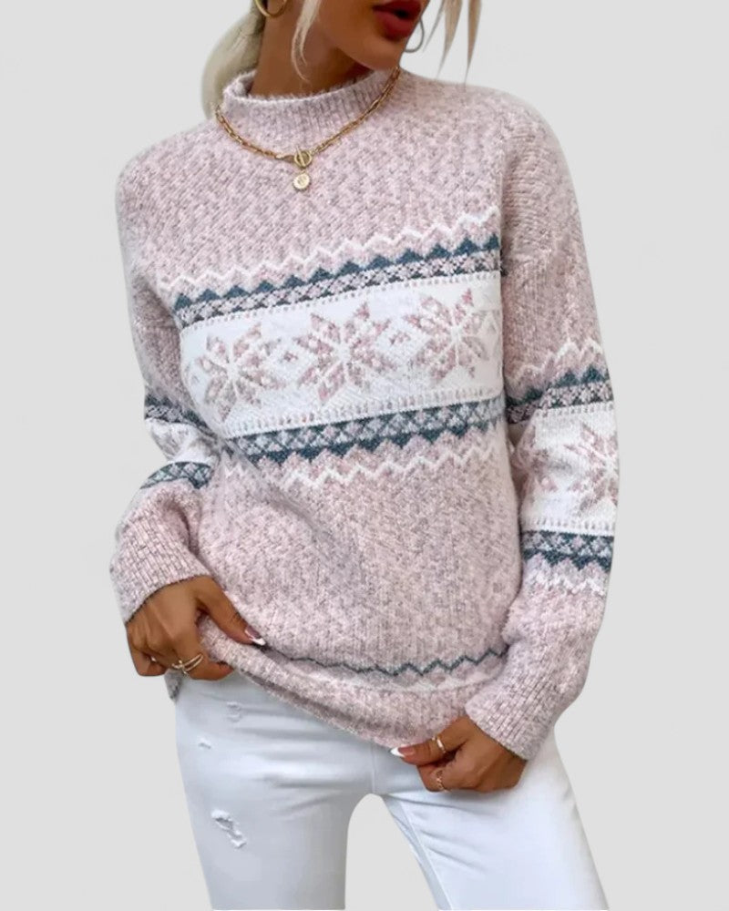 Women Knitted Fair Isle Winter Snowflake Sweater