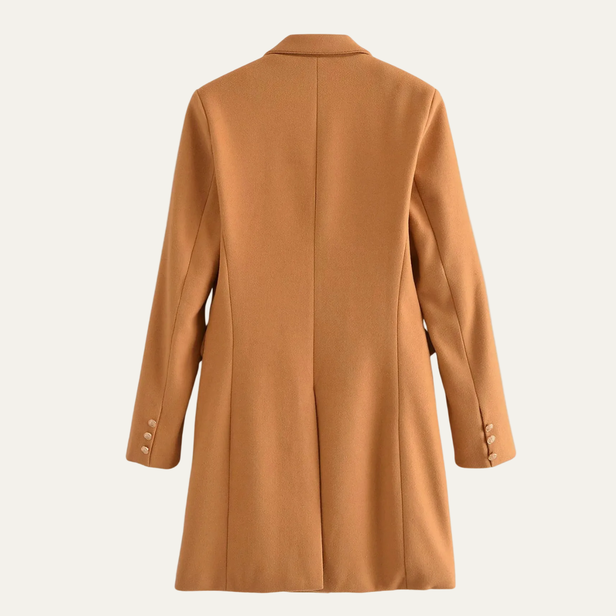 Women’s Camel Structured Peacoat – Double-Breasted with Gold Buttons 2