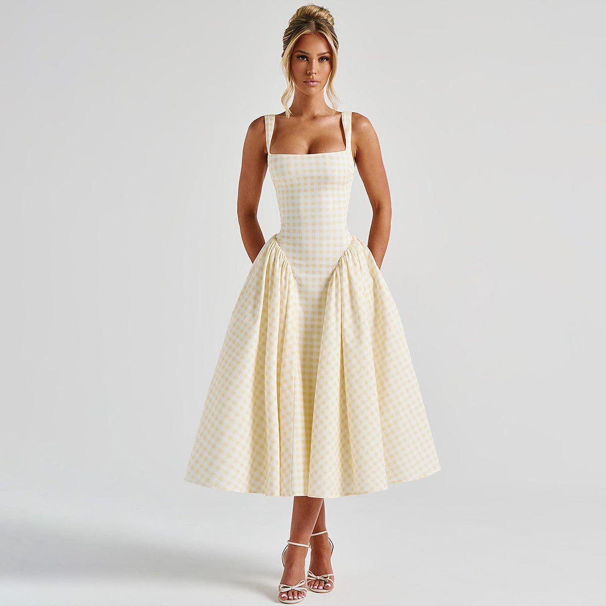 Plaid Print Mid Length Women's Dress