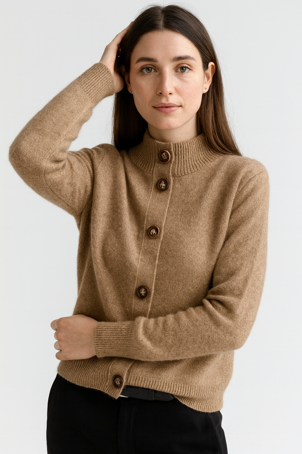 Women’s Cream Cardigan Sweater – Button Front, Soft Collar 4