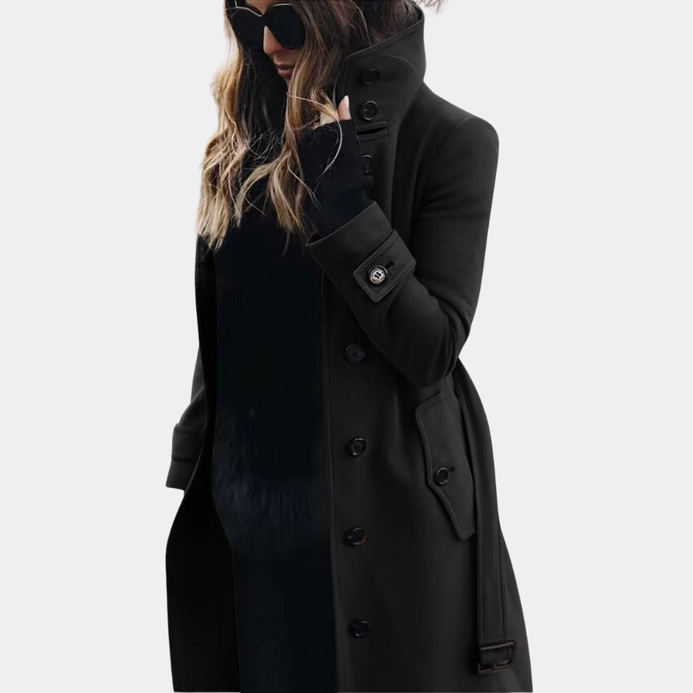 Women’s Double-Breasted Long Coat – Belted High-Collar Winter Outerwear 3