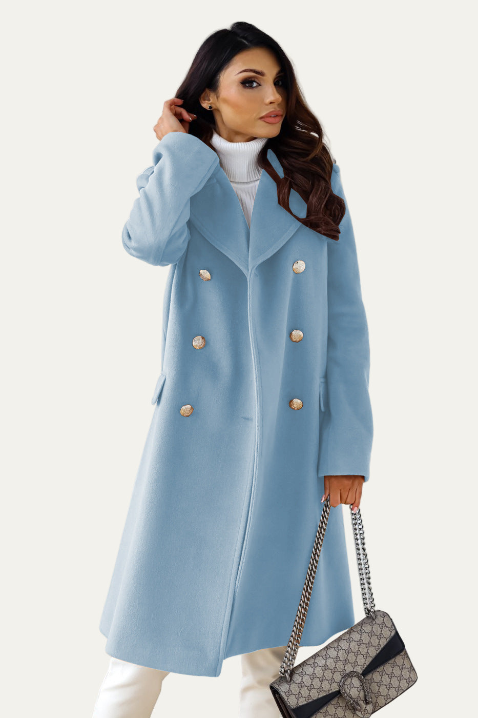 Women’s Double-Breasted Long Coat – Tailored Winter Coat 10