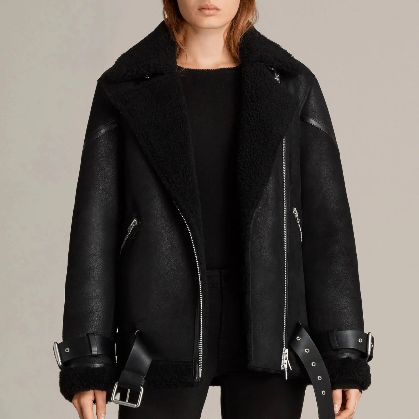 Ladies Synthetic Fur Double Zip Parka Coat