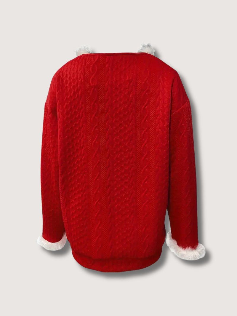 Women’s Faux Fur Trim V-Neck Christmas Sweater 4