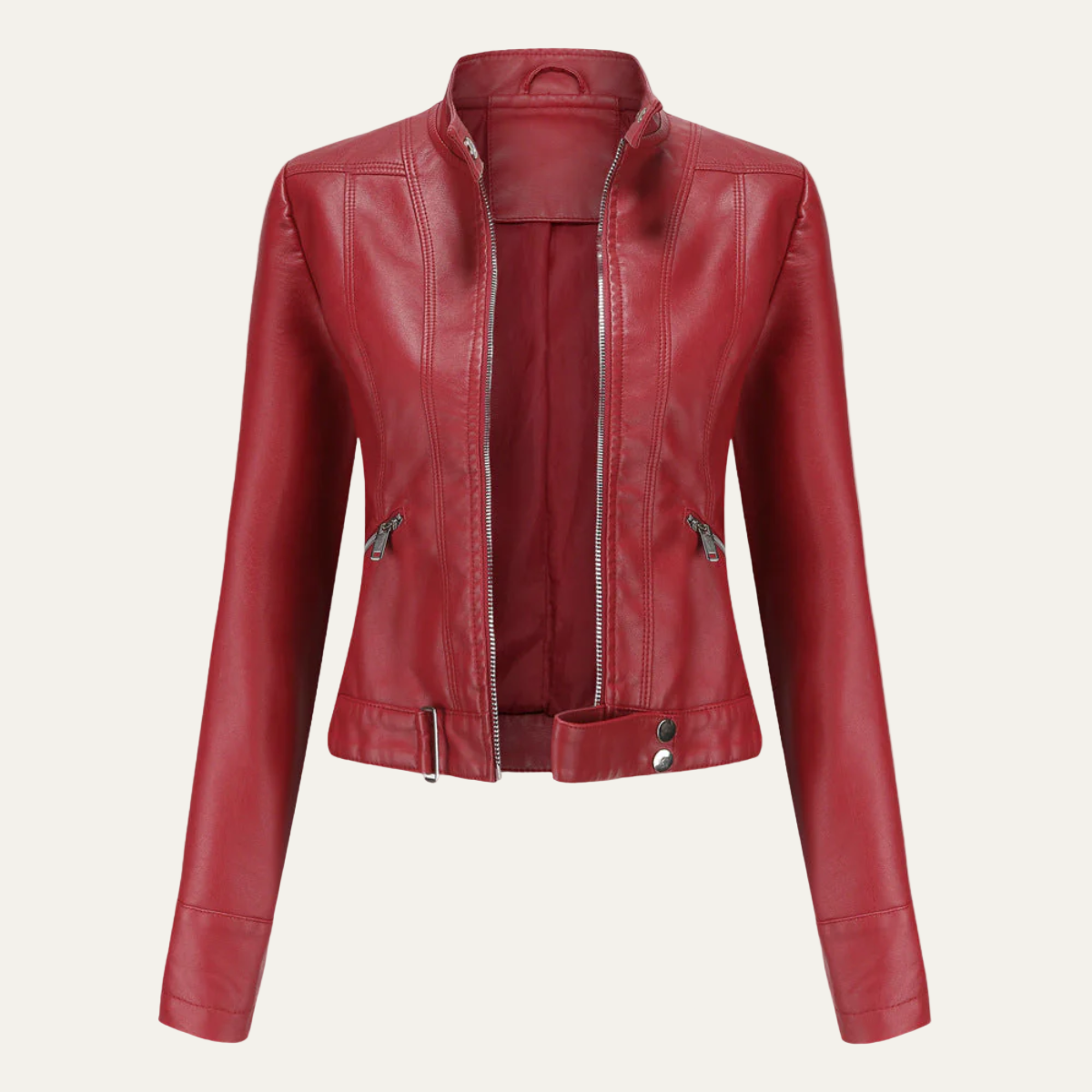 Women’s Faux Leather Biker Jacket – Tailored Short Zip-Up Design 4