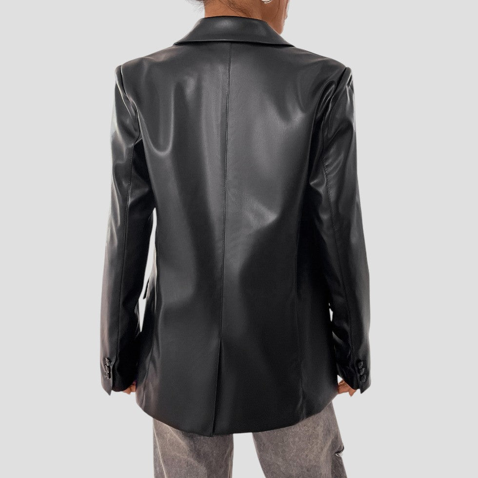 VogeLuxe | Women's Vintage Faux Leather Blazer