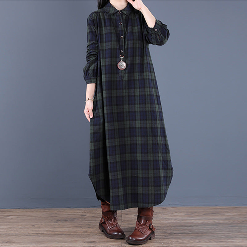 Ladies Plaid Flannel Shirt Dress