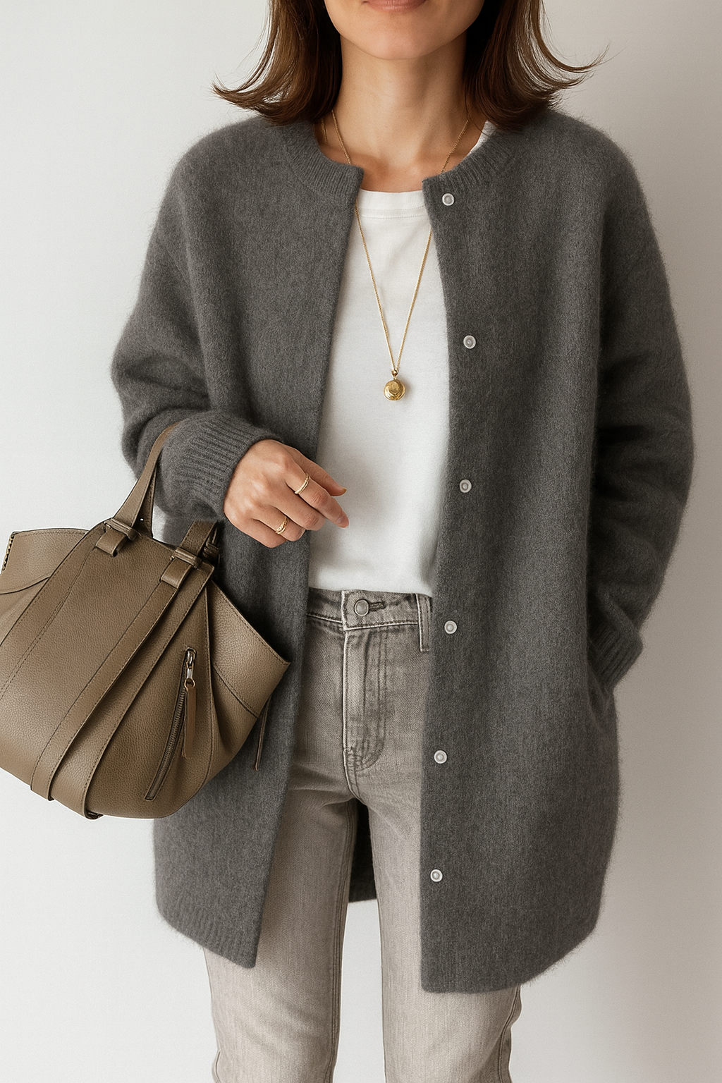 Women’s Long Cardigan – Oversized, Press-Stud Front, Longline Knit 4