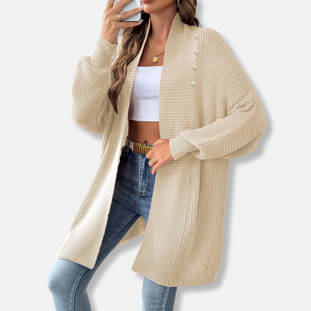 Women’s Longline Cardigan – Chunky Ribbed Knit – Shawl Collar – Pearl Button Accent – Loose Fit 4