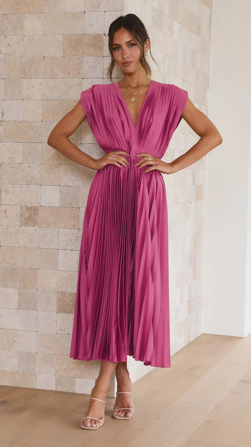 Flowy Long V Neck Ladies Dress