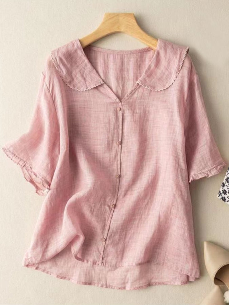 Feminine V Neck Short Sleeve Top