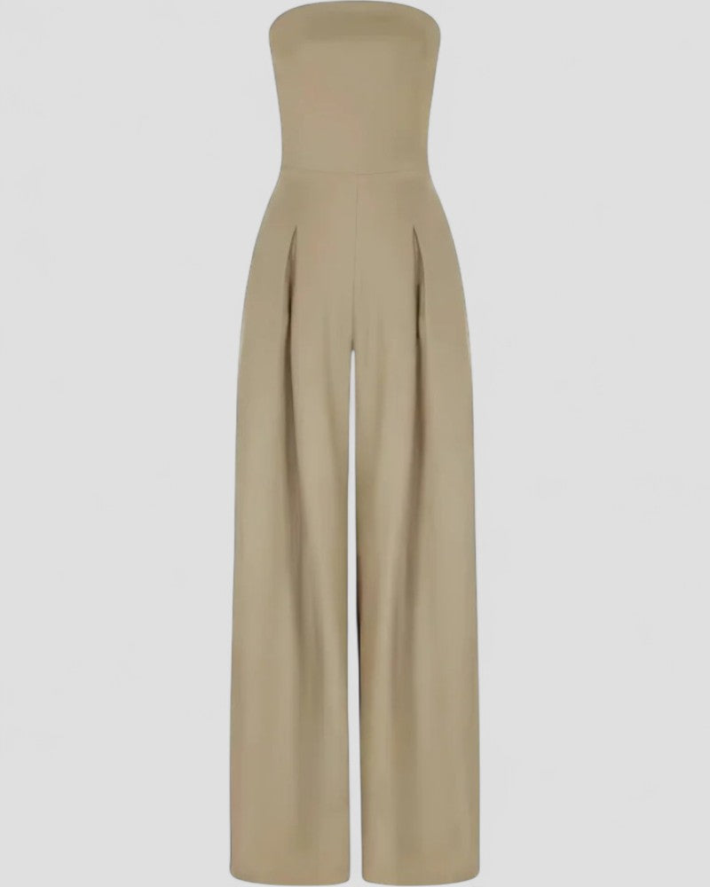 Women’s Strapless Wide Leg Jumpsuit with Pockets
