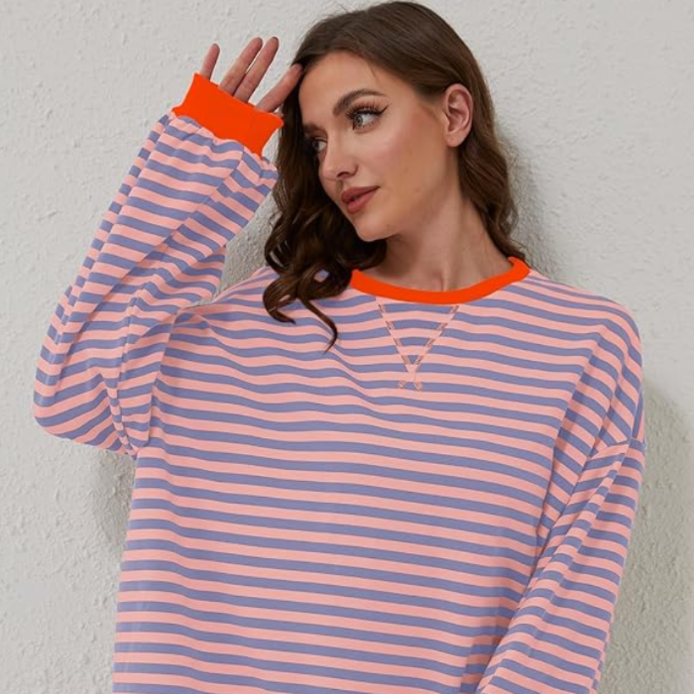 Comfy Women's Horizontal Stripe Relaxed Fit Tee