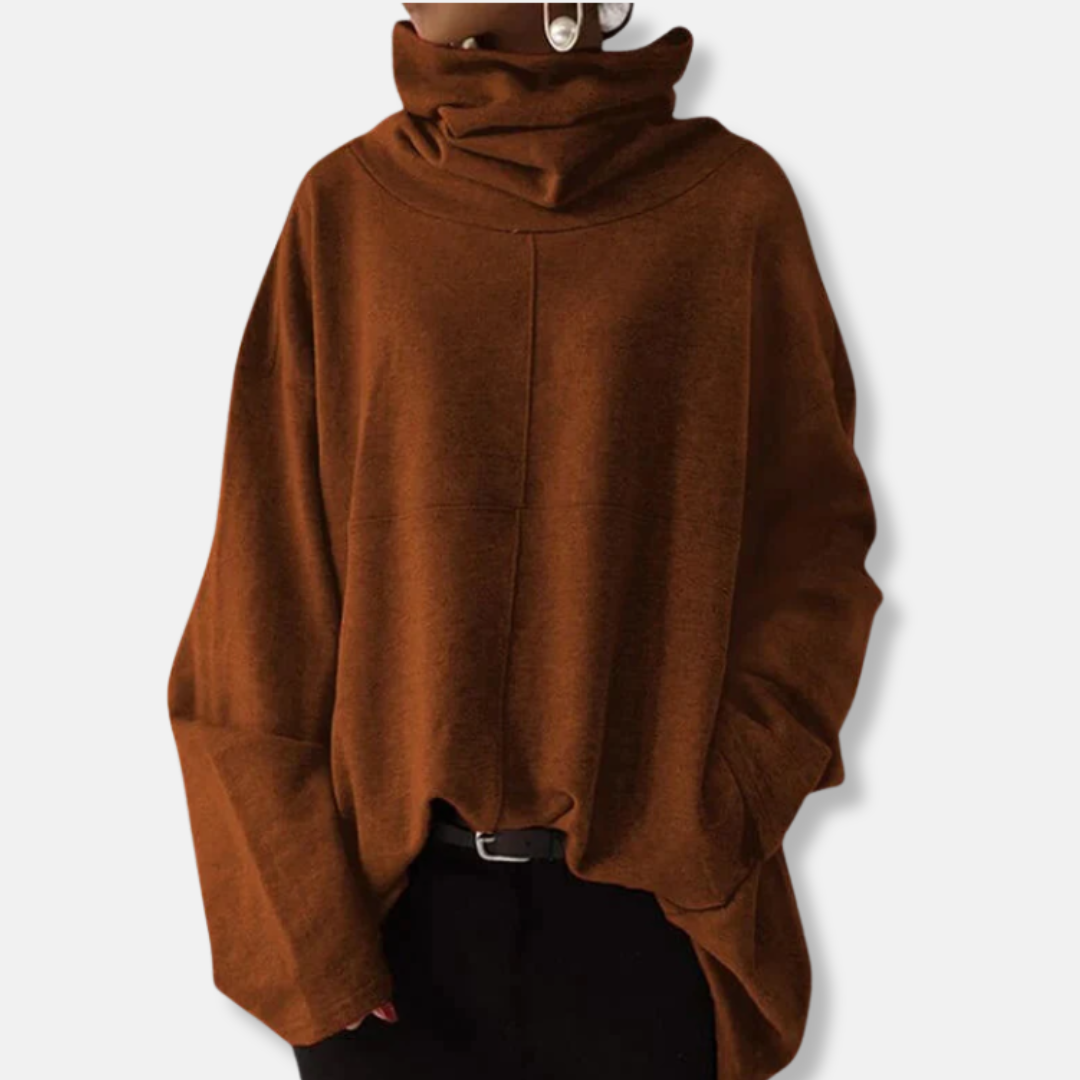 Women’s Sweatshirt – Oversized Relaxed Fit – High Cowl Neck – Flared Sleeves – Hip Length 2