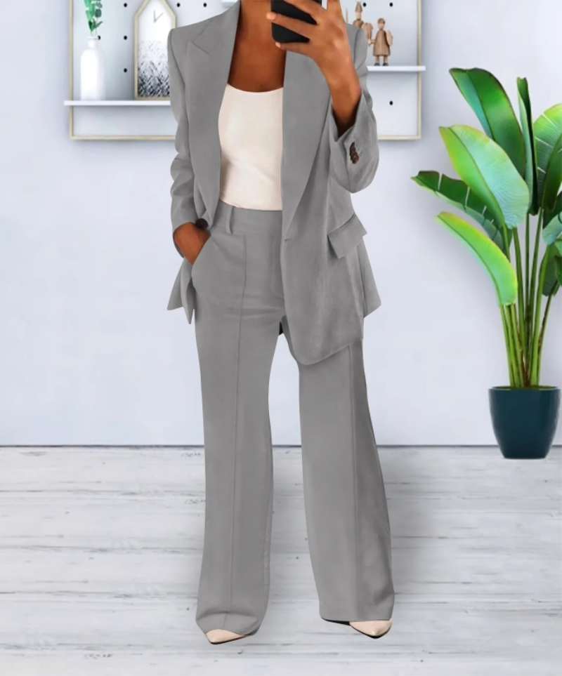 Ladies Business Pantsuit with Jacket and Wide Leg Pants