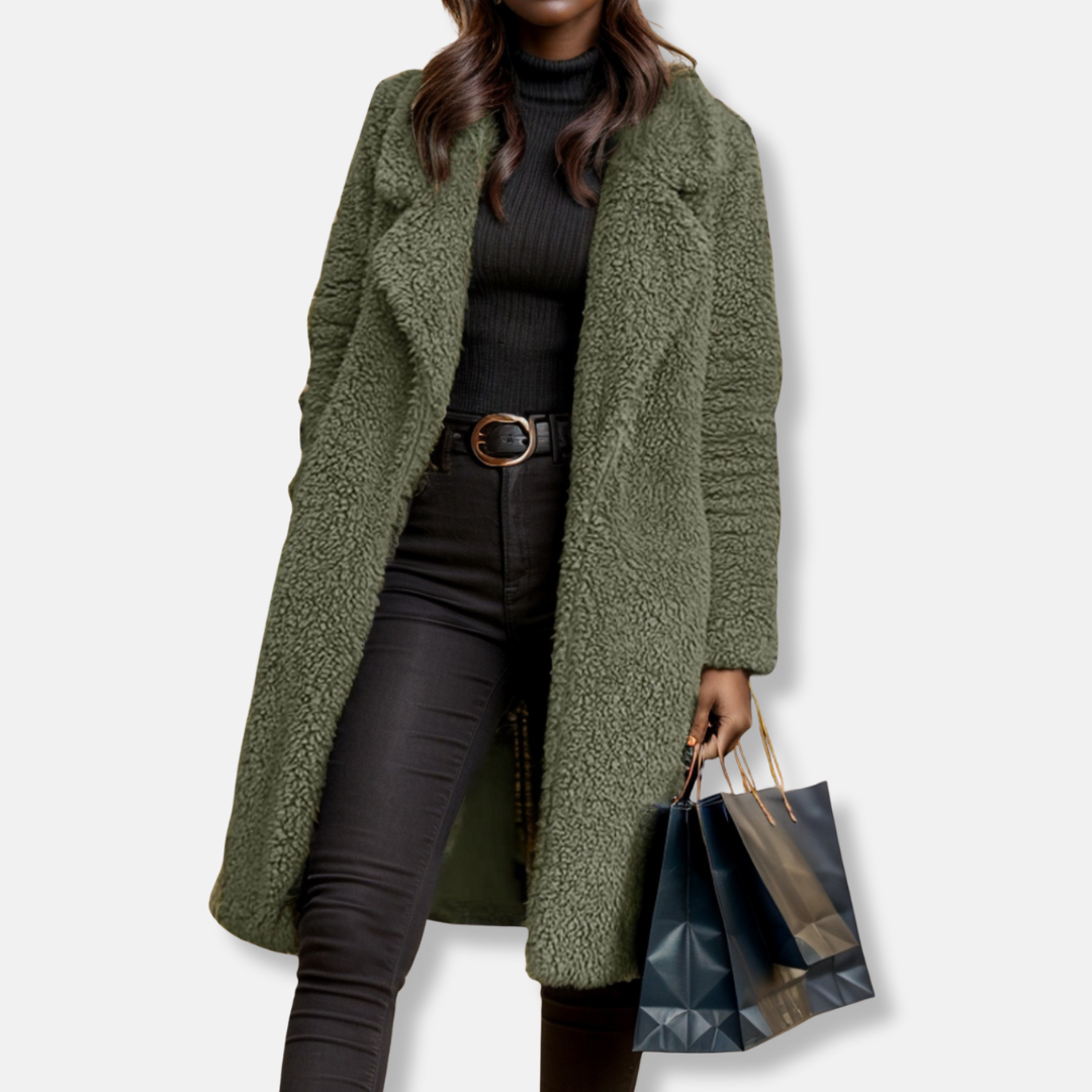 Women’s Trench Coat – Relaxed Fit – Plush Textured Fabric – Notched Lapel – Mid-Calf Length 4