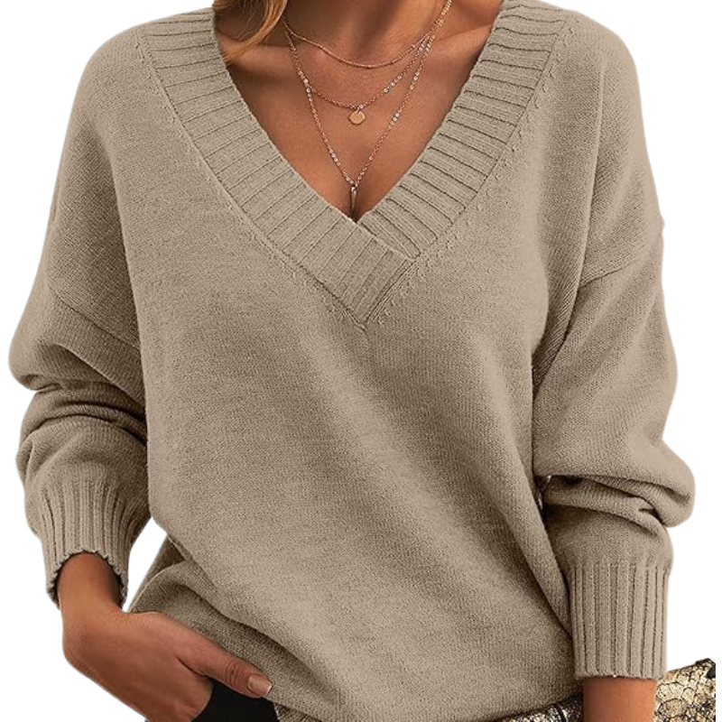 Women’s V-Neck Knitted Sweater – Relaxed Fit, Long Sleeve 4
