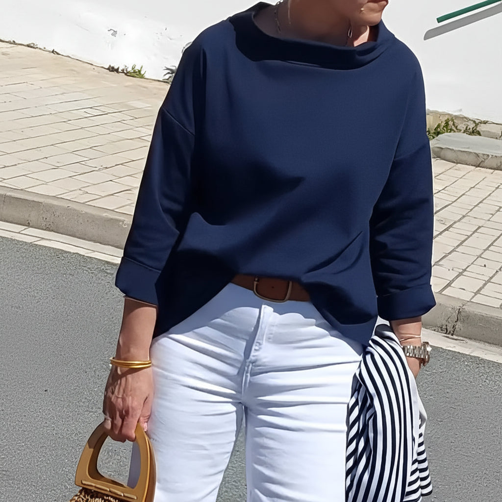 Casual Women's Loose Fit Turtleneck Solid Blouse Top