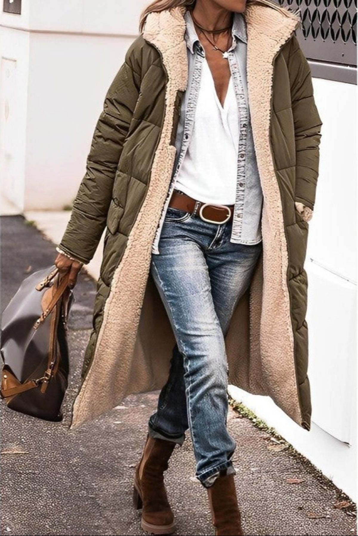 Warm Women's Parka Coat with Hood and Fleece Lining