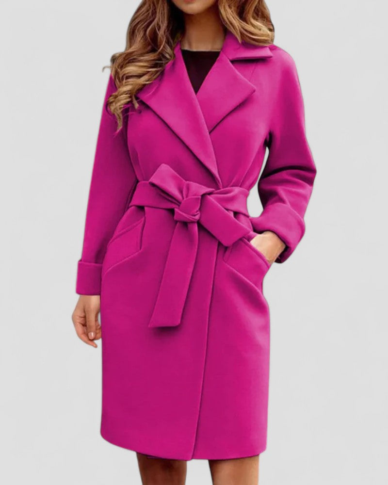 VogeLuxe | Women’s Elegant Plaid Lace-Up Winter Coat