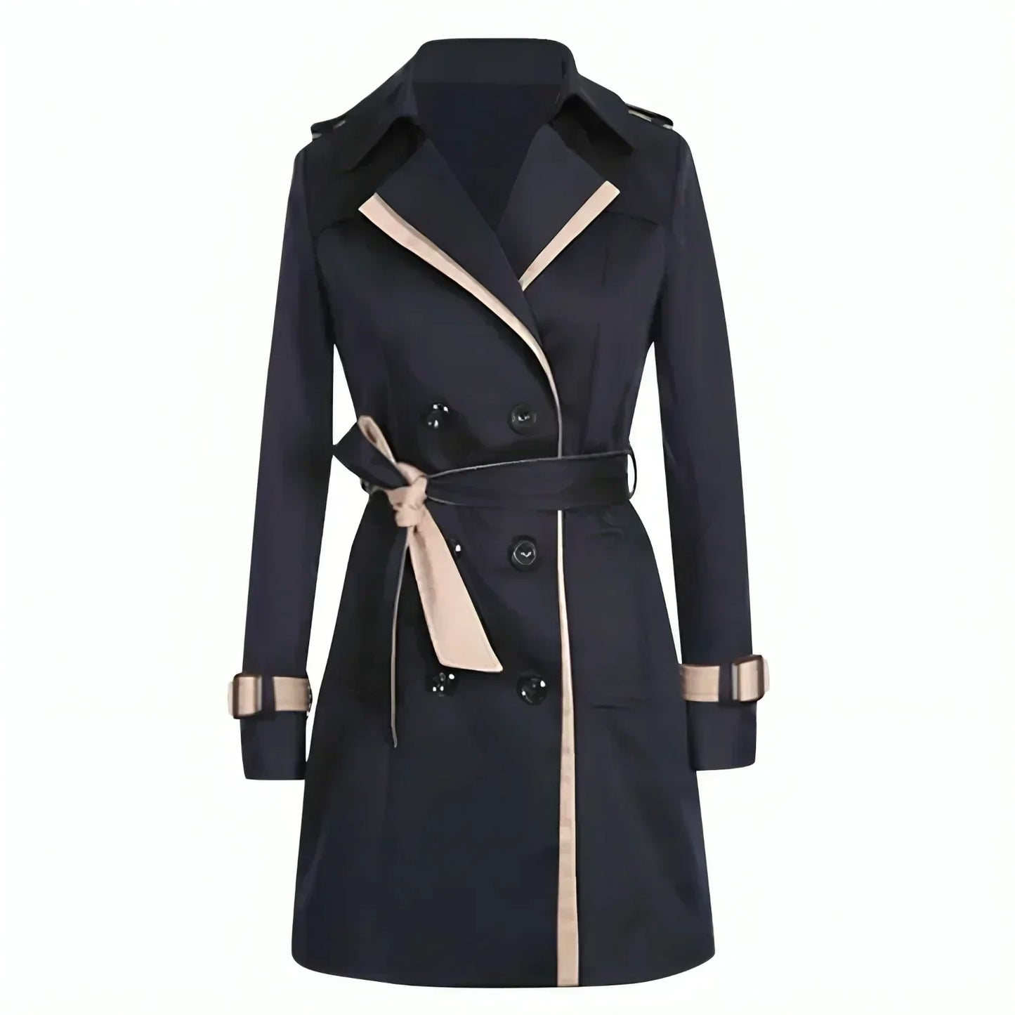 Classic Belted Ladies Trench Coat with Cuff Details