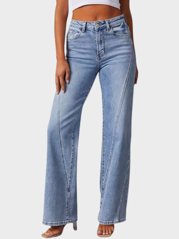 Ladies High Waist Dark Wash Wide Leg Jeans - VogeLuxe