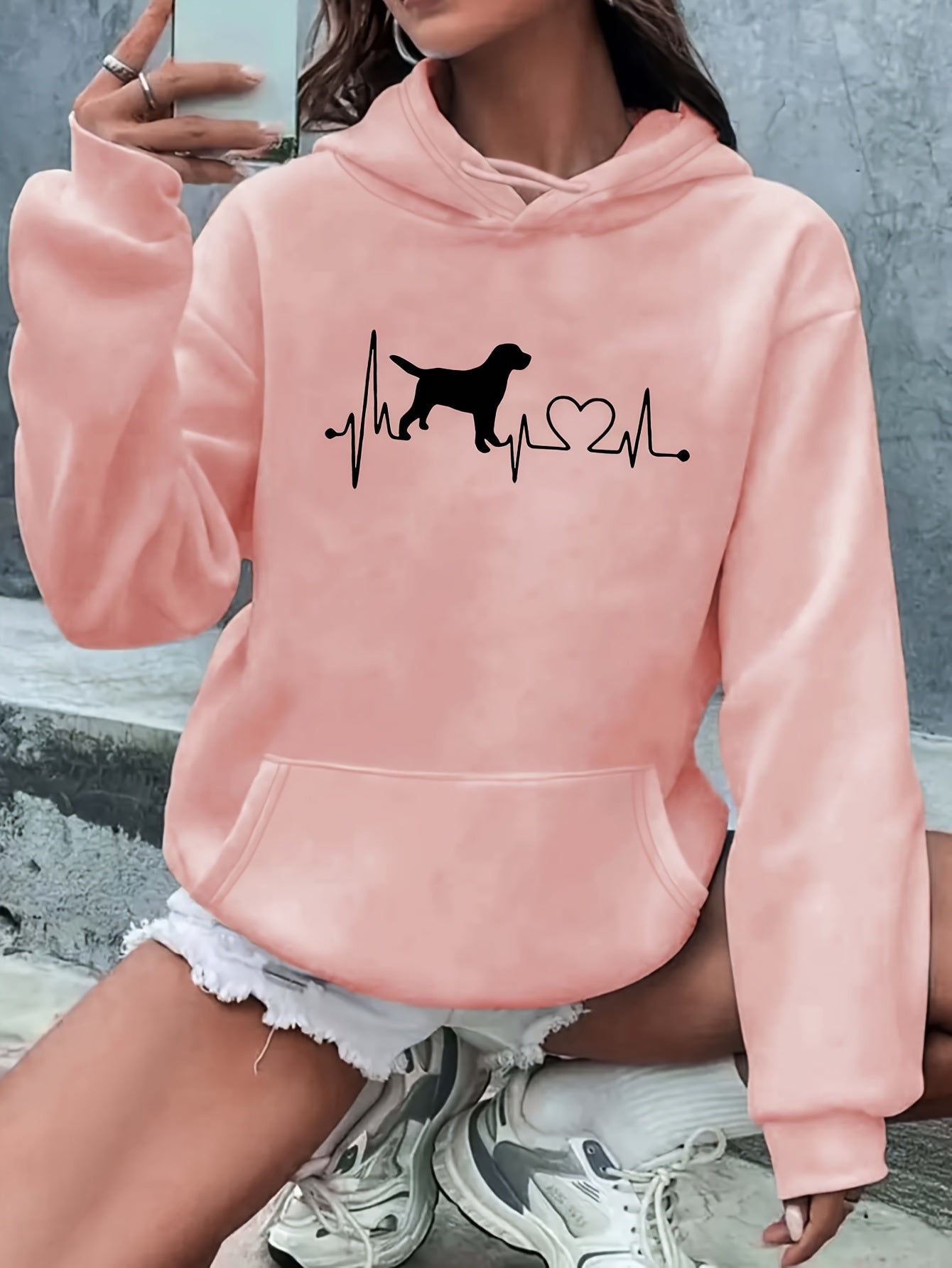 Cozy Women's Graphic Hoodie with Cute Dog Design