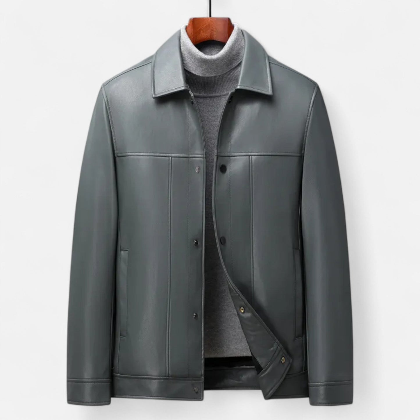 Men's Classic Faux Leather Polo Jacket