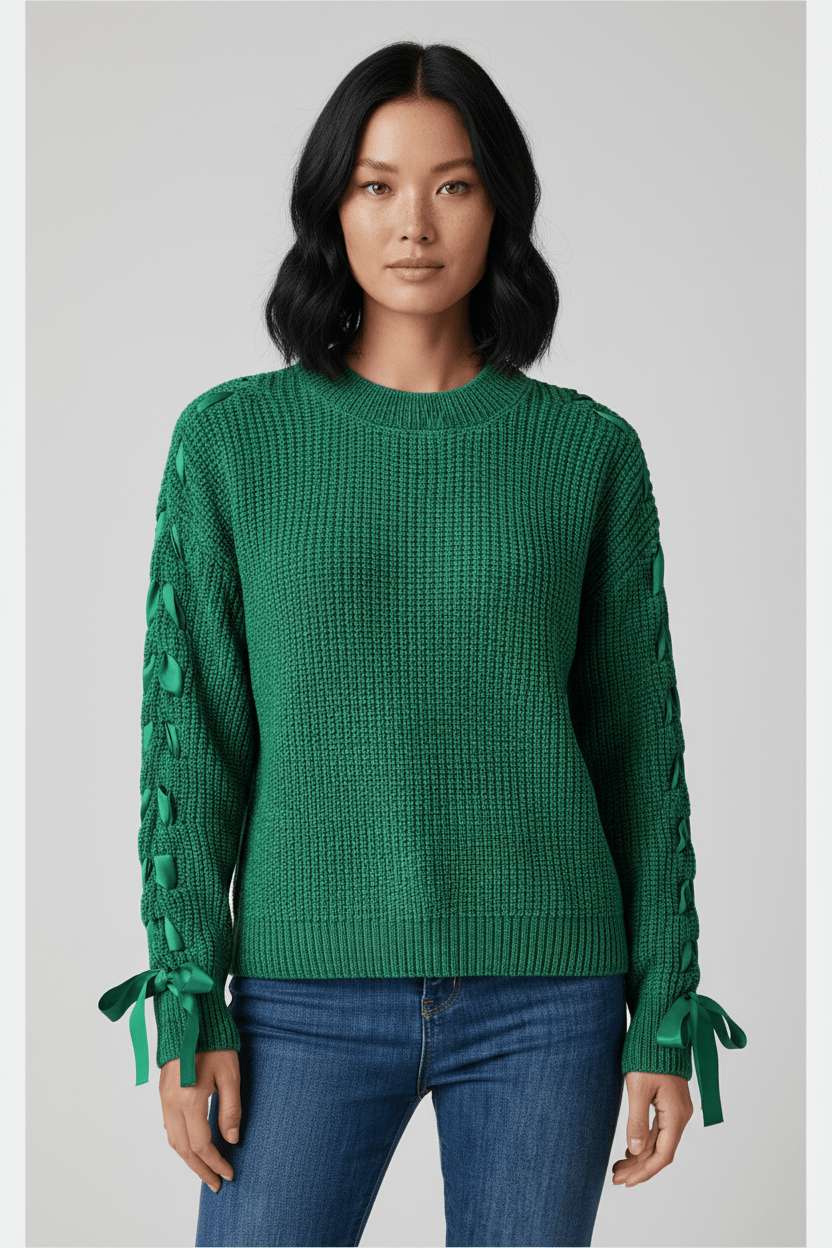 Casual Loose Fit Knit Sweater with Tie Sleeves