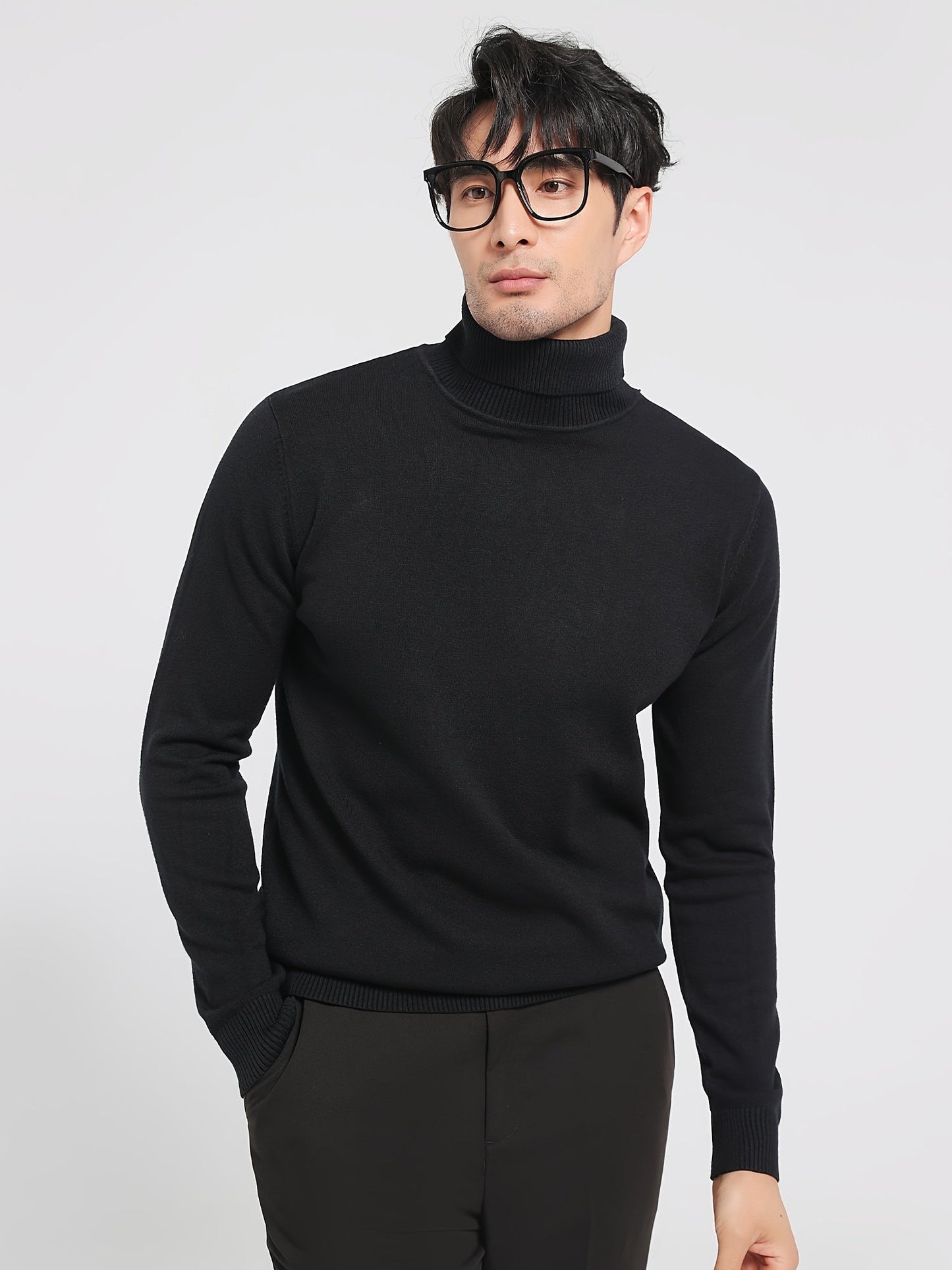 Soft Black Men's Cashmere Turtleneck Sweater - BritishElegance