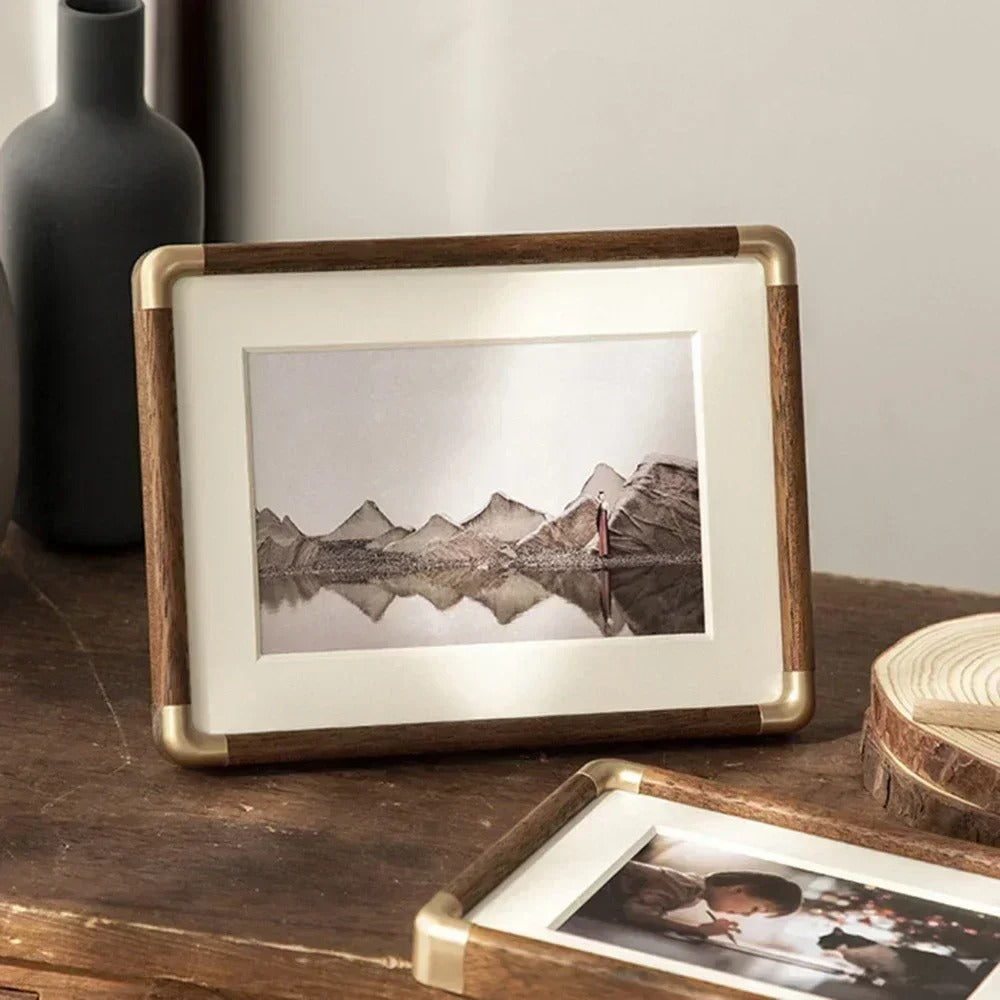 Rustic Wooden Picture Frame | Classic Brass Accent