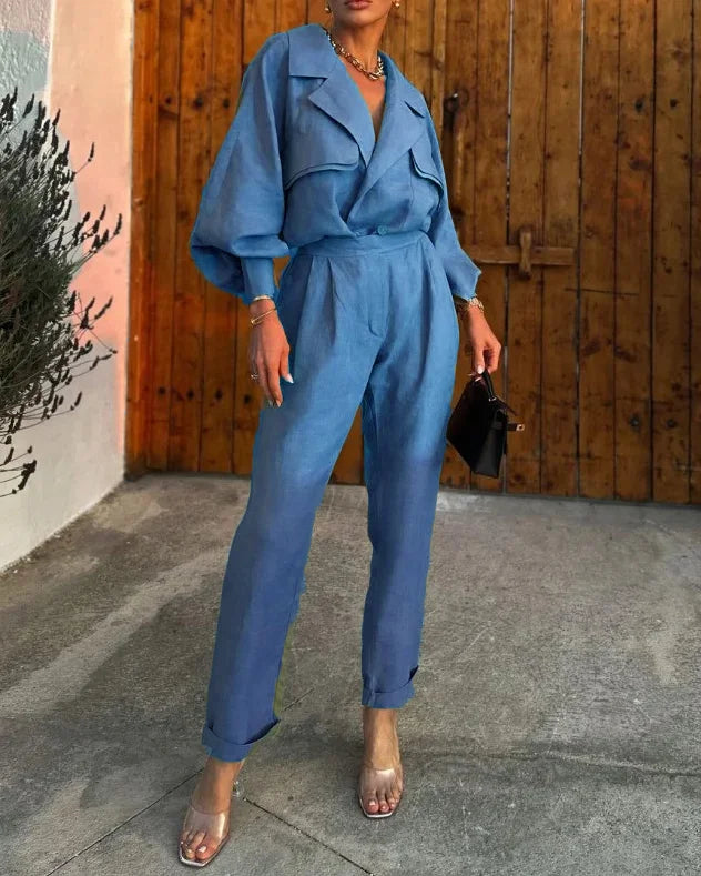 Relaxed Fit Ladies Two Piece Suit for Summer Wear
