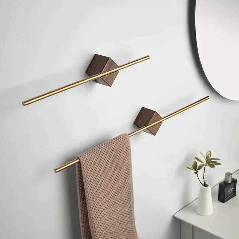 Rustic Wooden Bathroom Towel Rack In Silver Stainless