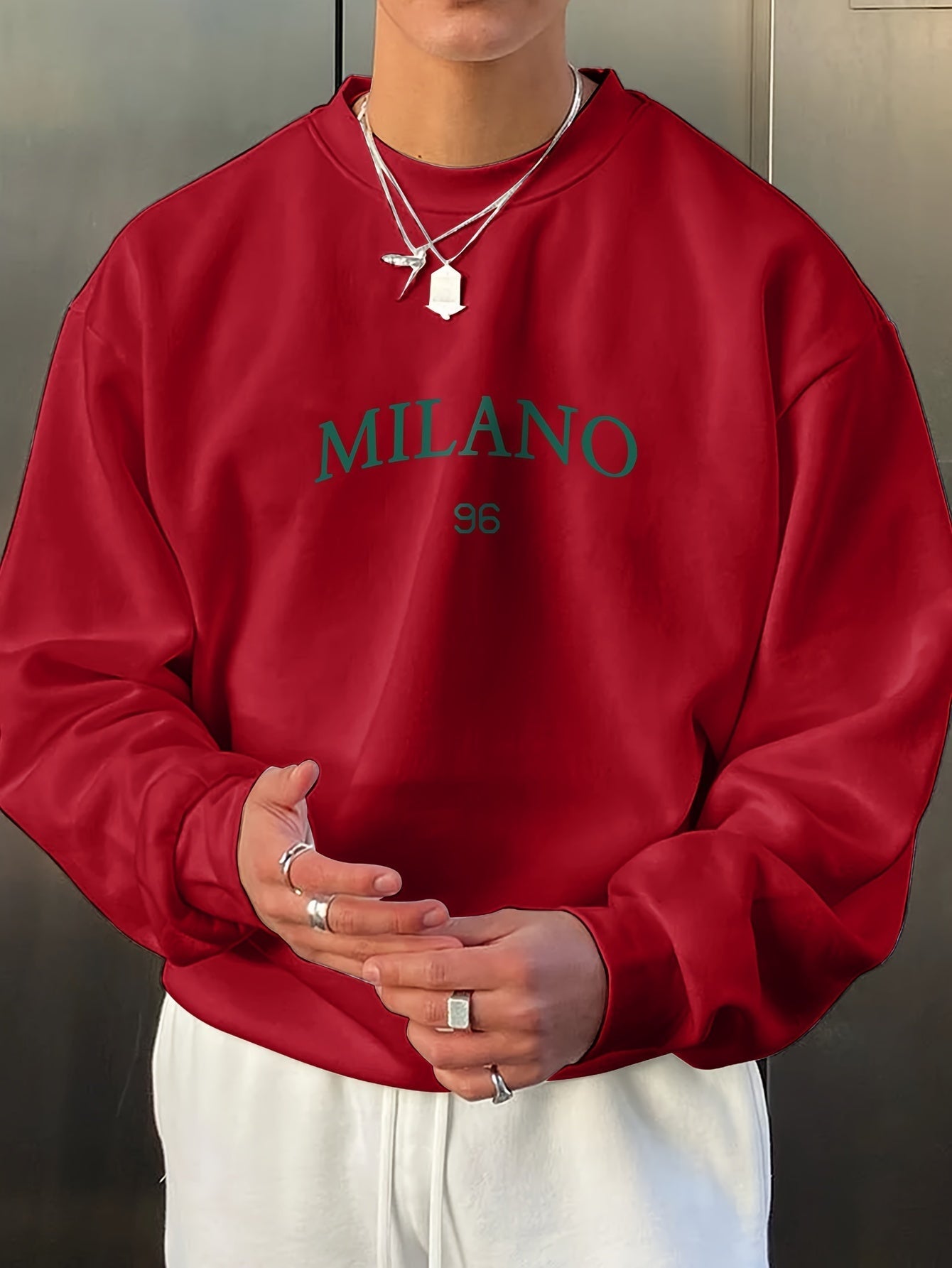 Relaxed Fit Mens Sweatshirt with Milano Graphic Print