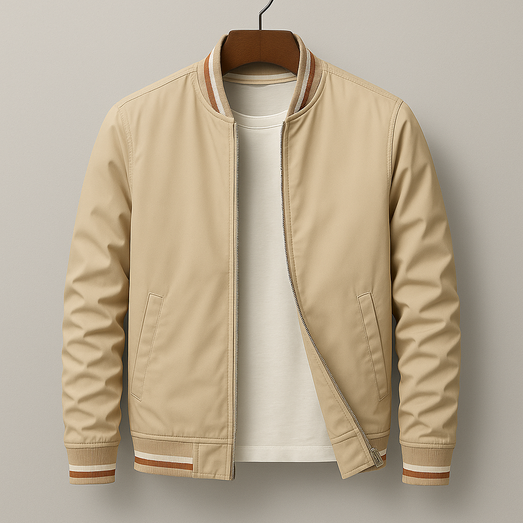 Slim Fit Men's Zip Up Bomber Jacket with Cuffed Sleeves