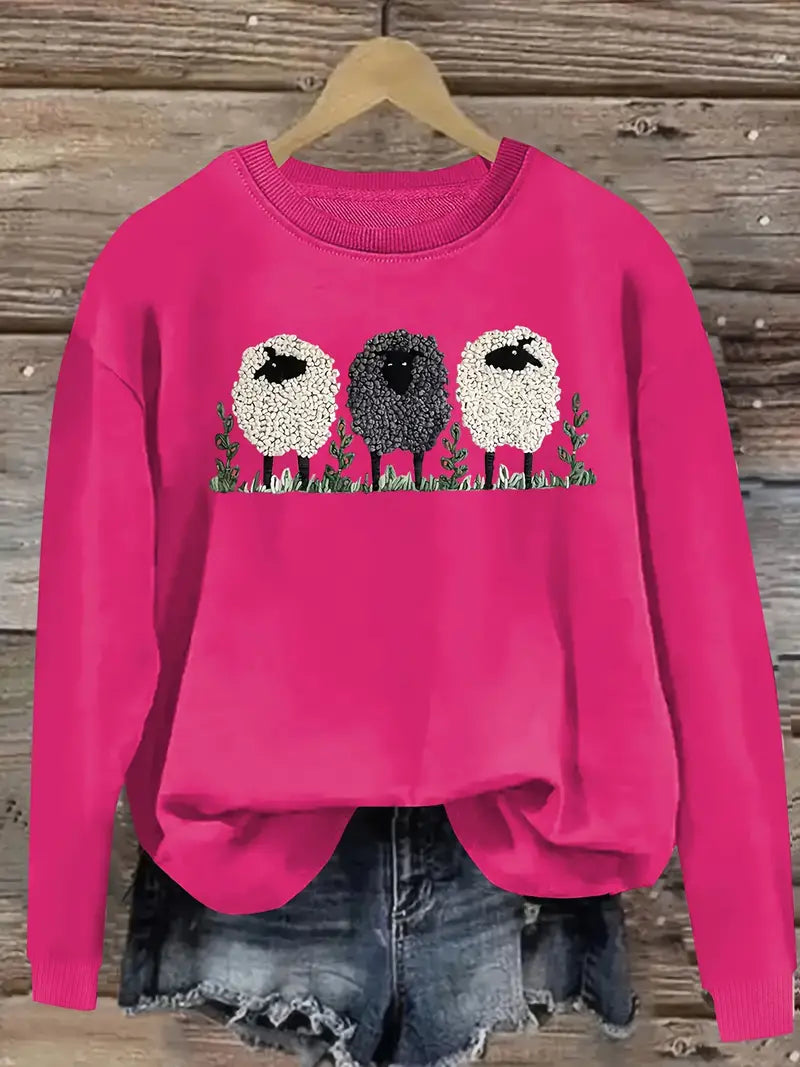 Cozy Women's Knit Sweater with Sheep Design