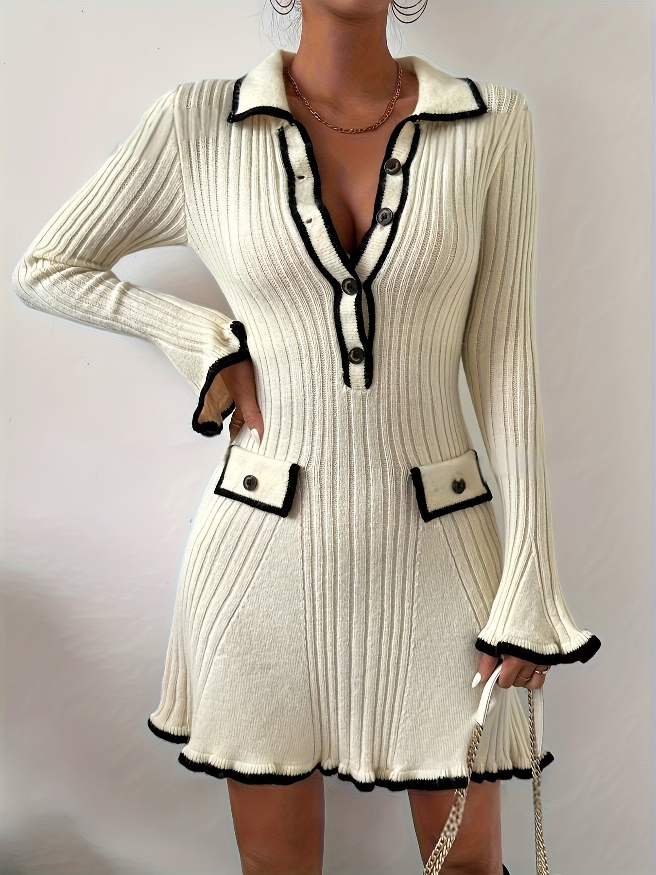 Elegant Crew Neck A-Line Sleeve Sweater Dress for Women - BritishElegance