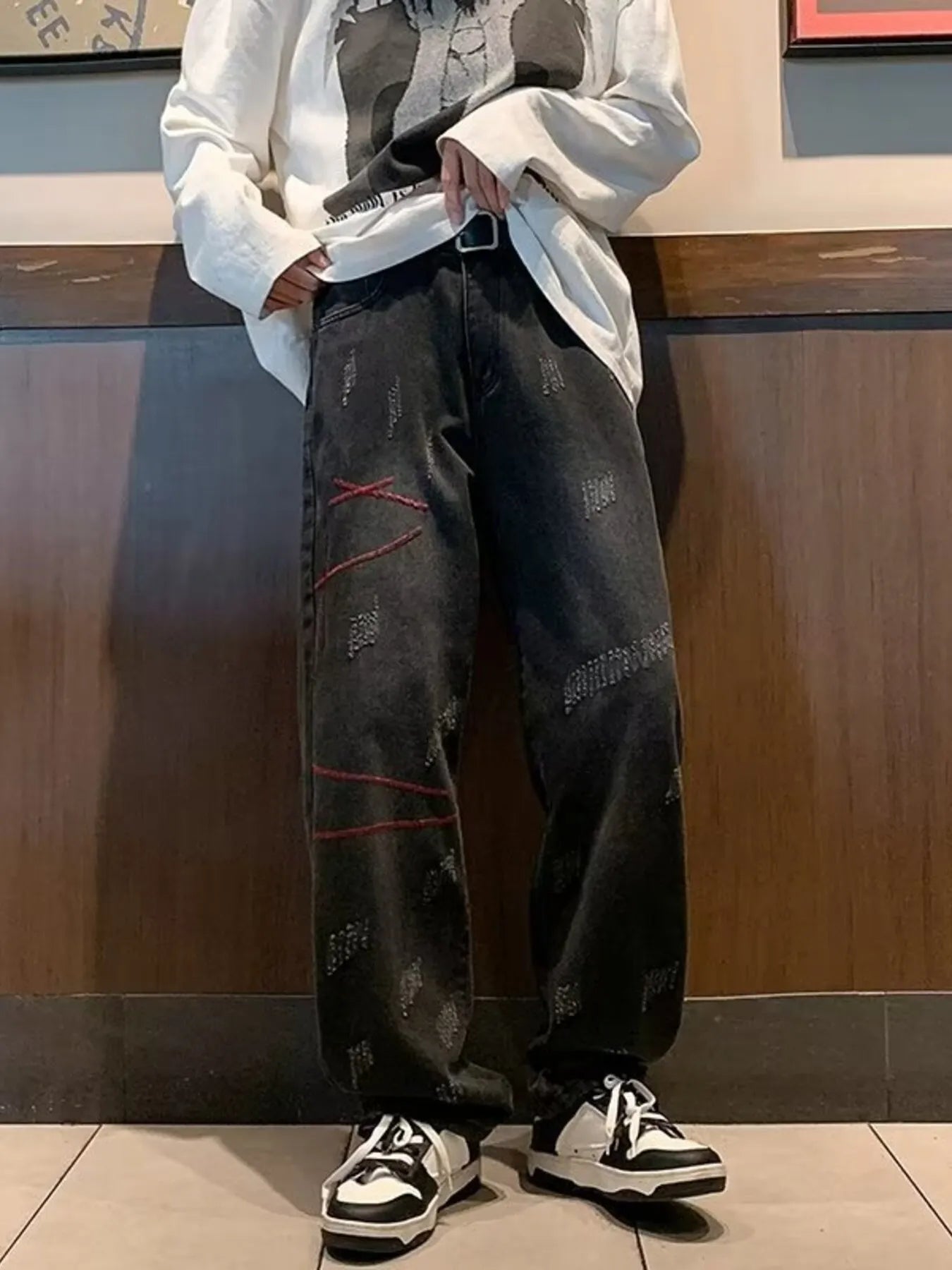 Relaxed Fit Wide Leg Jeans for Men Plus Size