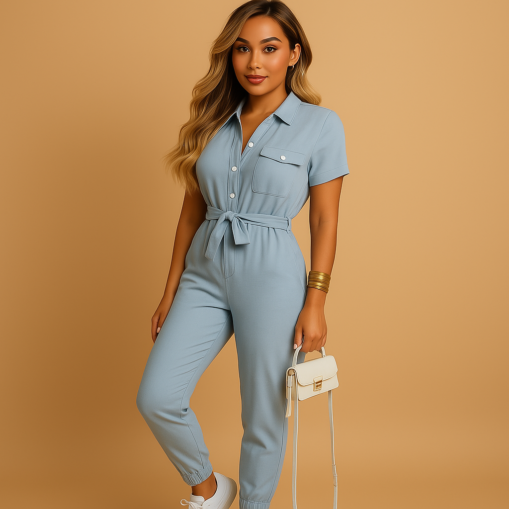 Fit and Flare Button Front Jumpsuit for Women