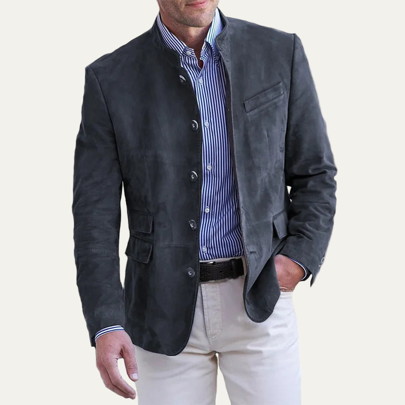 VogeLuxe | Men’s Suede Style Stand Collar Trachten Inspired Jacket