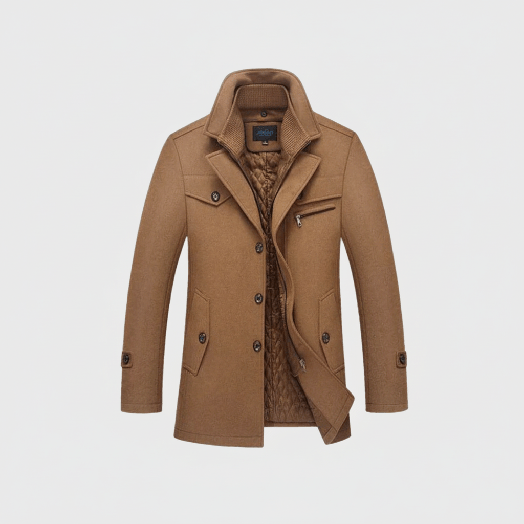 Warm Mens Wool Coat with Pockets Classic Fit