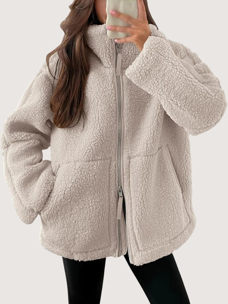 VogeLuxe | Women’s Oversized Sherpa Fleece Zip Funnel Neck Jacket