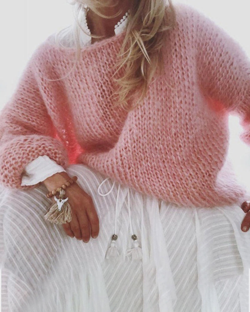 Comfy Pink Relaxed Fit Women's Sweater - VogeLuxe