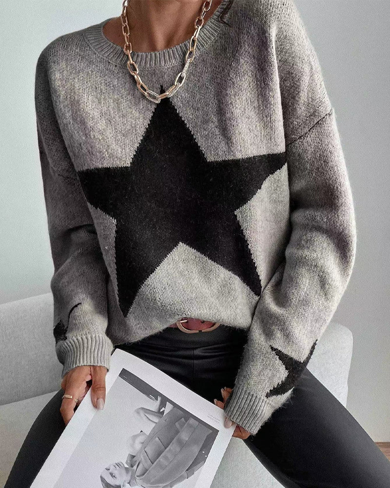 Cozy Women's Grey Star Pattern Winter Sweater - VogeLuxe