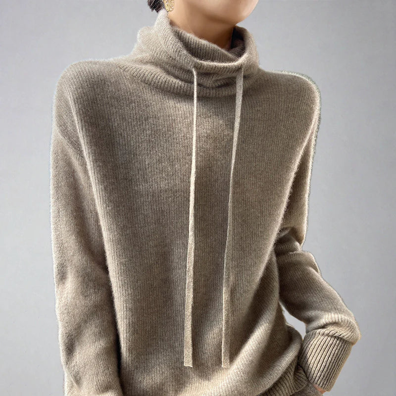 Soft Cashmere Crew Neck Sweater with Tie Waist - VogeLuxe