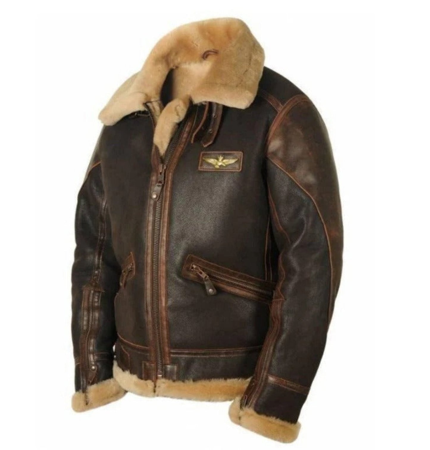 Men's Cozy Faux Leather Aviator Jacket with Soft Fur Lining - VogeLuxe