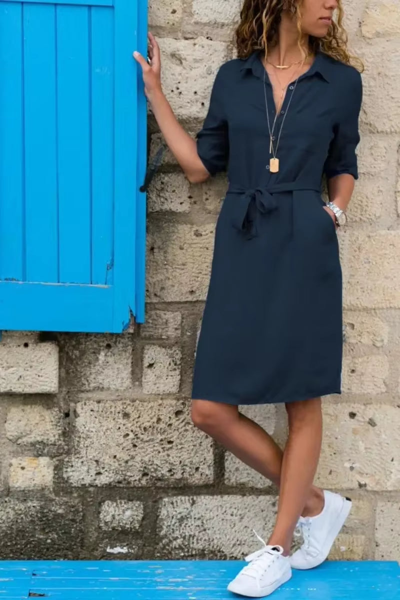 Ladies' Casual Belted Dress Shirt