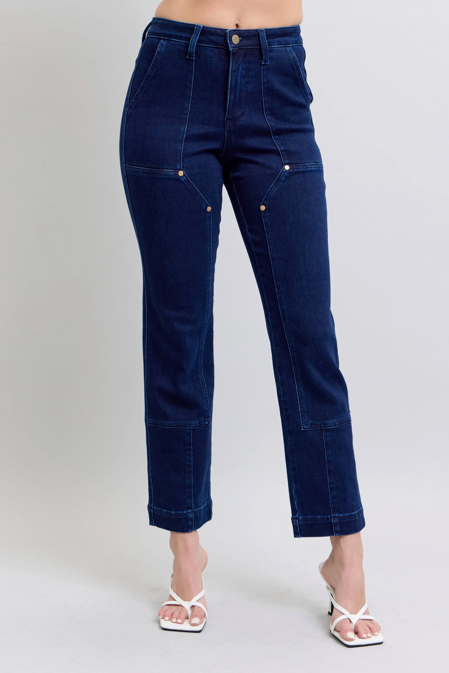 Classic Straight Leg Jeans with Knee Patches - VogeLuxe