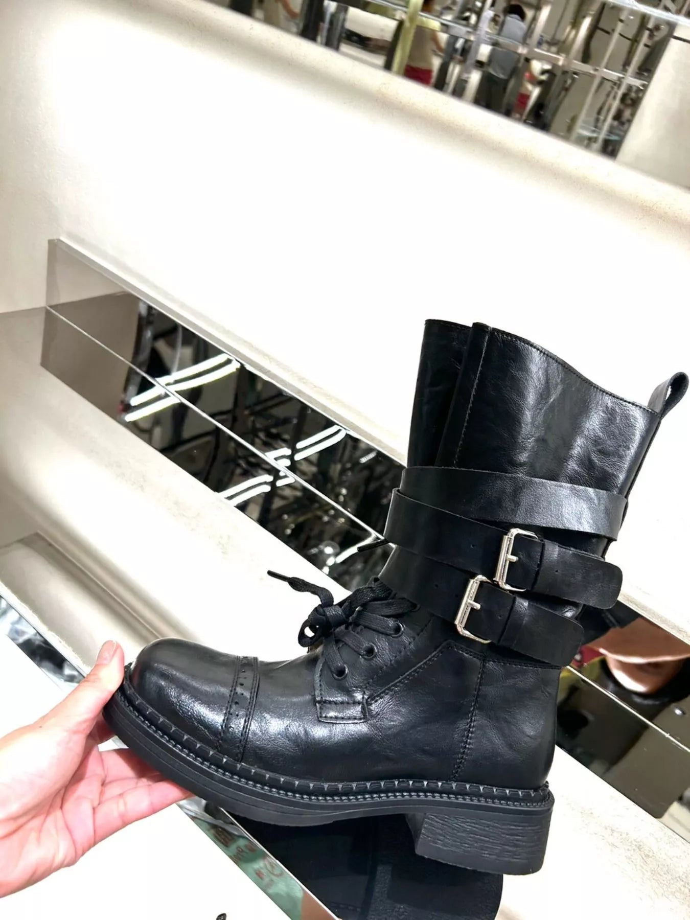 Strap Leather High Heel Ankle Boots